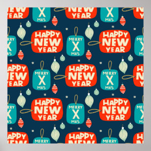 Christmas balls and ornaments vintage pattern back poster