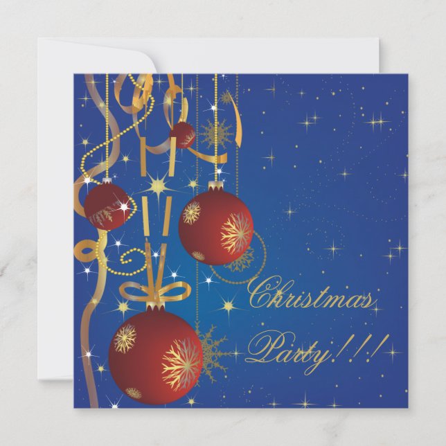 Christmas Balls And Ribbons blue Party  Invitation (Front)