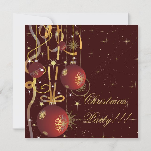 Christmas Balls And Ribbons brown Party Invitation (Front)