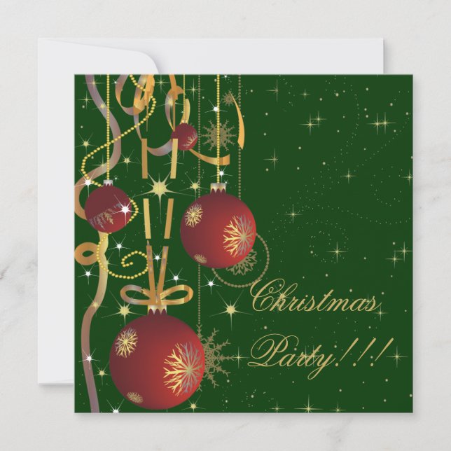 Christmas Balls And Ribbons green Party Invitation (Front)