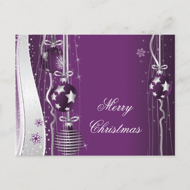 Christmas Balls And Ribbons Purple Silver Postcard (Front)