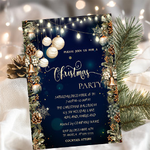 Christmas Balls,Bells,Pinecones Blue Christmas Invitation