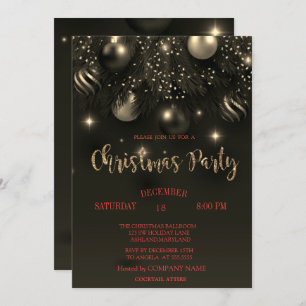  Christmas Balls Black Christmas Company Party   Invitation