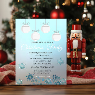 Christmas Balls,Blue  Corporate Christmas Party Invitation