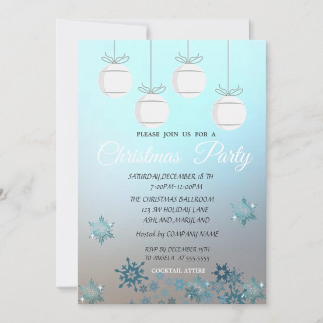 Christmas Balls,Blue  Corporate Christmas Party Invitation (Front)