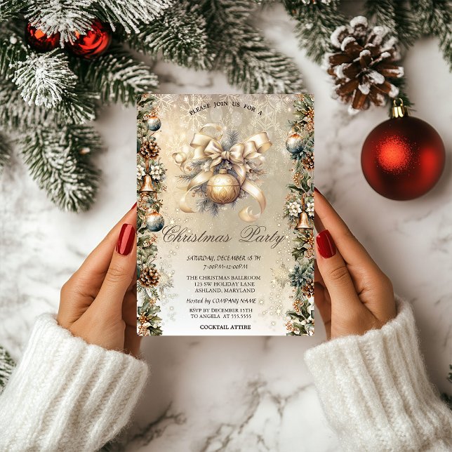 Christmas Balls Bow Pinecones Bells Christmas Invitation (Creator Uploaded)