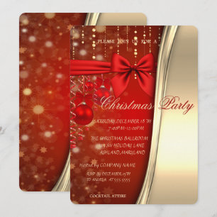 Christmas Balls,Bow, Red , Gold Corporated Party Invitation