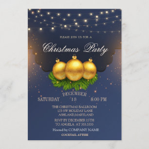 Christmas Balls Branches Blue Christmas Company Invitation