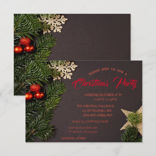 Christmas Balls,Branches Company Christmas Party Invitation (Front/Back)
