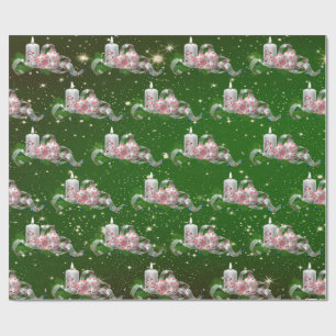 Christmas Balls,Candles Green Holiday Wrapping Paper
