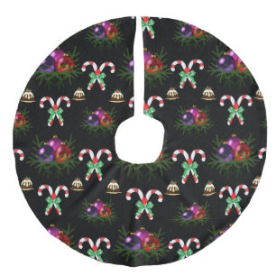 Christmas Balls, Candy Cands & Plum Pudding Skirt Faux Linen Tree Skirt
