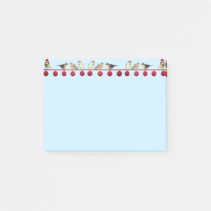 Christmas balls & carol birds on light blue post-it notes