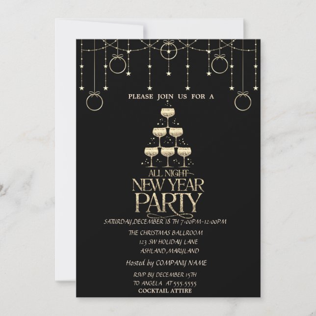 Christmas Balls,Champagne Glass Company Christmas  Invitation (Front)