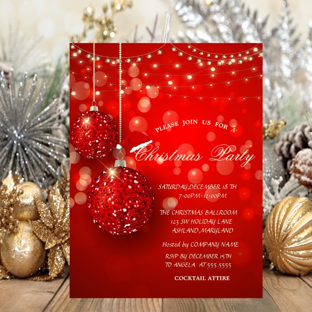 Christmas Balls Champagne Lights Company Party Invitation (Creator Uploaded)
