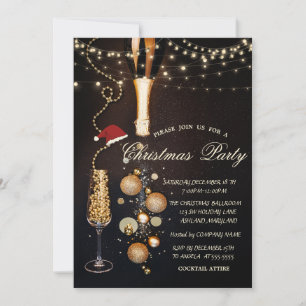 Christmas Balls Champagne Lights Company Party Invitation
