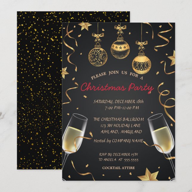 Christmas Balls,Confetti Corporate Christmas Party Invitation (Front/Back)