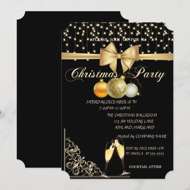 Christmas Balls,Glass,Bow Company Christmas Party Invitation (Front/Back)