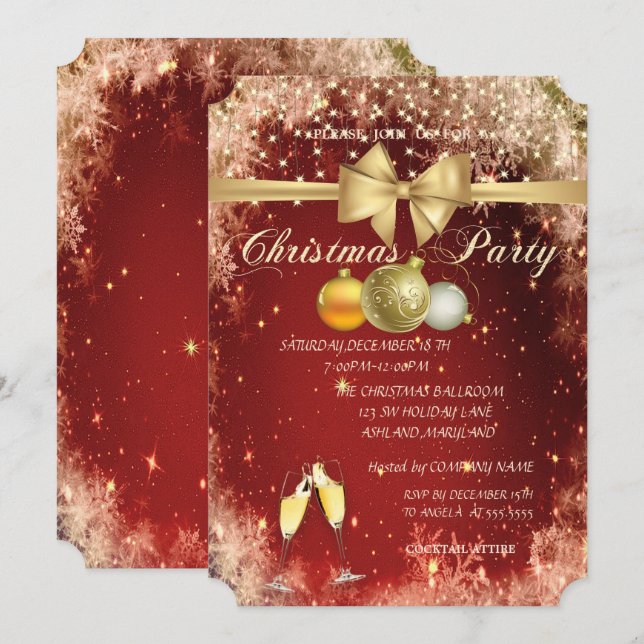 Christmas Balls,Glass,Bow Company Christmas Party Invitation (Front/Back)