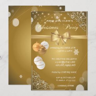Christmas Balls, Gold Bow,CorporateChristmas Party Invitation