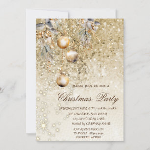 Christmas Balls Gold Sequins Christmas Party Invitation
