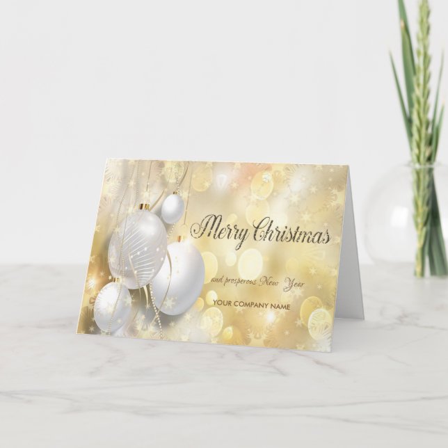 Christmas Balls Gold Snowflakes ,Company Greeting Holiday Card (Front)