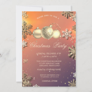 Christmas Balls, Gold Snowflakes Company Party Invitation