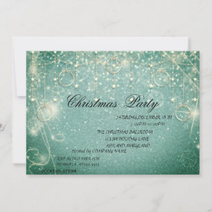 Christmas Balls,Green Christmas Company Party Invitation