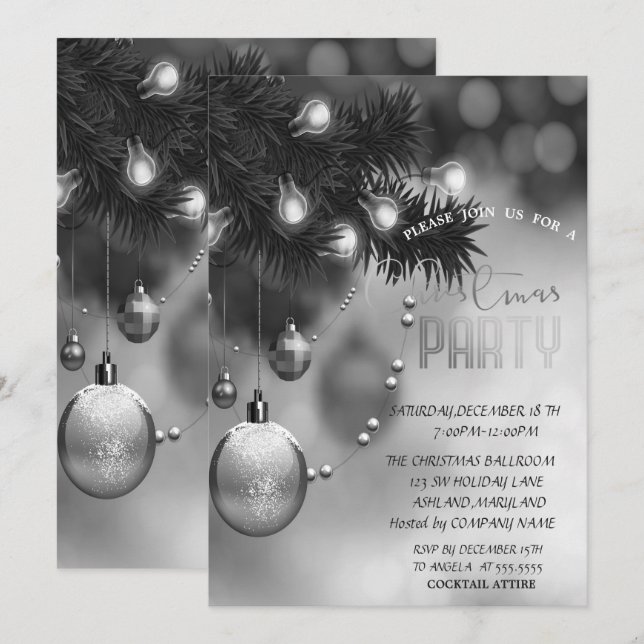 Christmas Balls Grey Corporate Christmas Party Invitation (Front/Back)