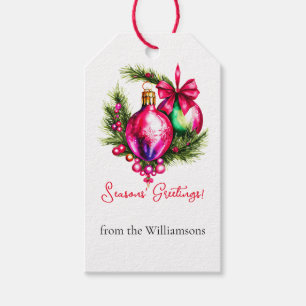 Christmas Balls Hanging Evergreen Branch Gift Tag