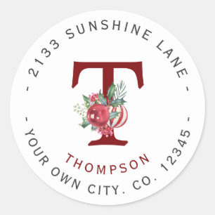 Christmas Balls Holidays Monogram Return Address Classic Round Sticker
