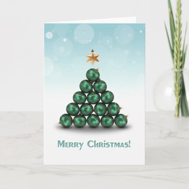 Christmas Balls in Tree Shape Holiday Card (Front)