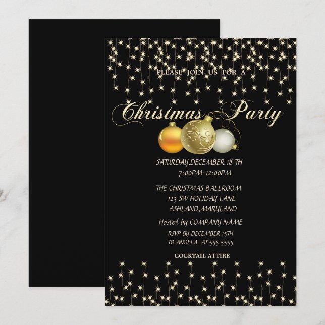 Christmas Balls,Lights,BlacCompany Christmas Party Invitation (Front/Back)