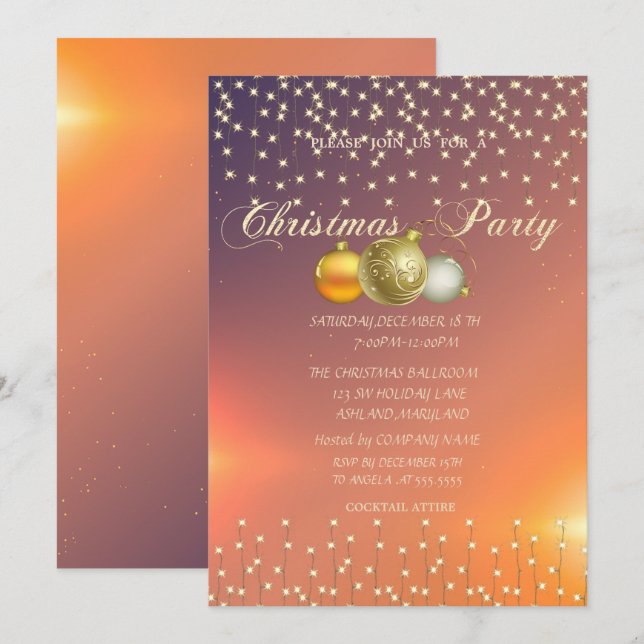 Christmas Balls,Lights Company Christmas Party Invitation (Front/Back)