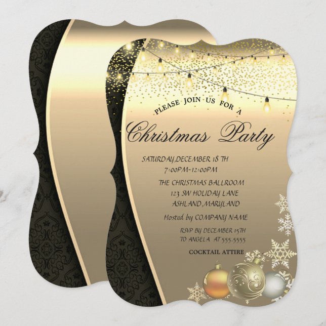 Christmas Balls,Lights Damask Christmas Party Invitation (Front/Back)