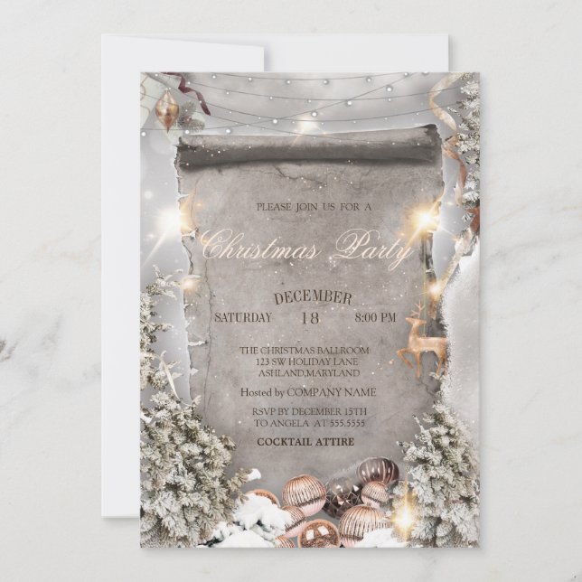 Christmas Balls,Lights Pine Tree Silver Christmas  Invitation (Front)