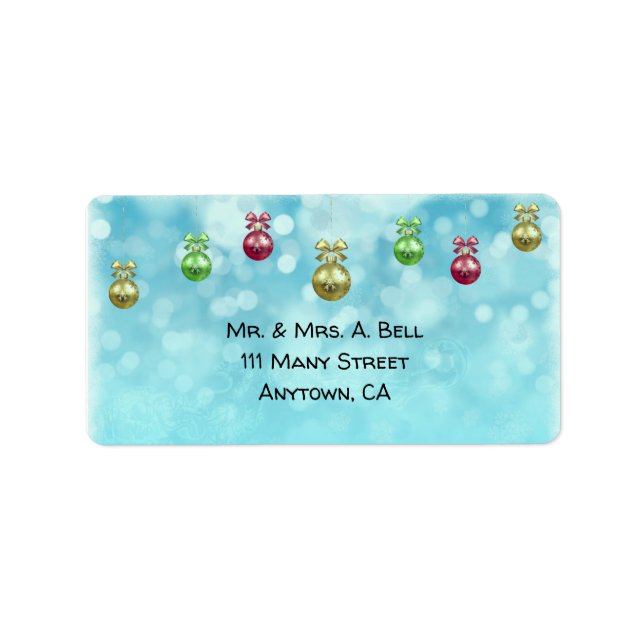 Christmas Balls on Blue Snowflakes Label (Front)