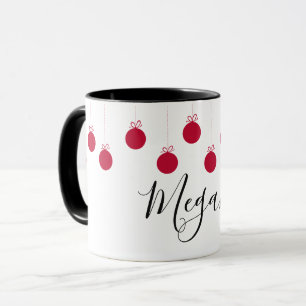 Christmas Balls Ornaments Red White Name Mug