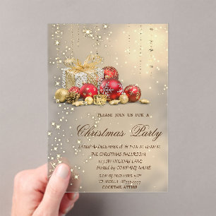 Christmas Balls Presents Gold Christmas Party Acrylic Invitations