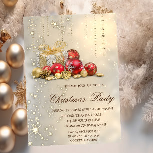 Christmas Balls Presents Gold Christmas Party Invitation