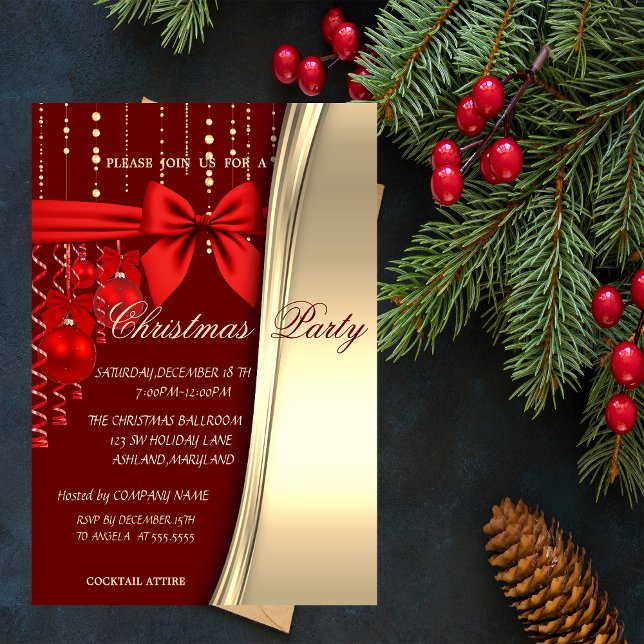 Christmas Balls,Red,Bow Corporated Party Invitation (Creator Uploaded)