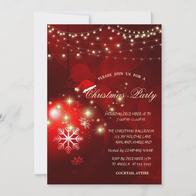 Christmas Balls Red Lights Sparkle Company Party Invitation (Front)