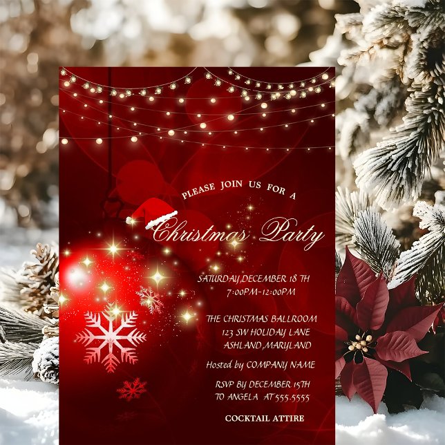 Christmas Balls Red Lights Sparkle Company Party Invitation (Creator Uploaded)