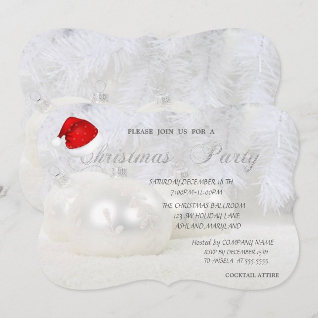 Christmas Balls,Santa Hat, Company Christmas Party Invitation (Front/Back)