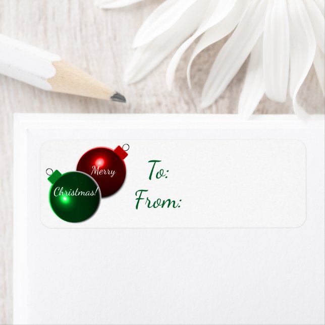 Christmas Balls Shiny Red & Green Gift Tag Labels (Insitu)