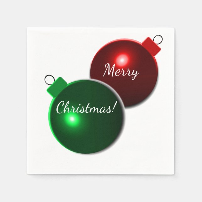 Christmas Balls Shiny Red & Green with greeting Napkin (Front)