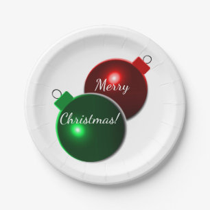 Christmas Balls Shiny Red & Green with greeting Paper Plate