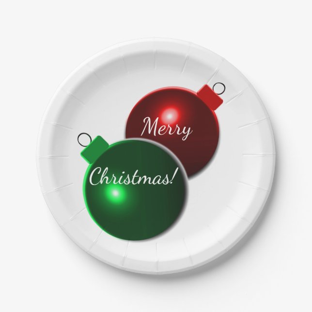 Christmas Balls Shiny Red & Green with greeting Paper Plate (Front)
