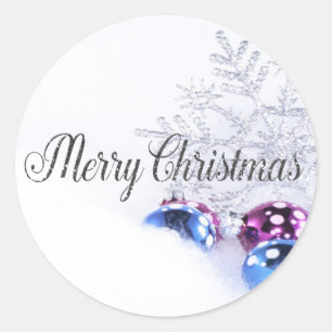 Christmas Balls, Snowflake Merry Christmas Classic Round Sticker