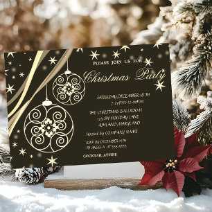 Christmas Balls Snowflakes,Brown Company Christmas Invitation