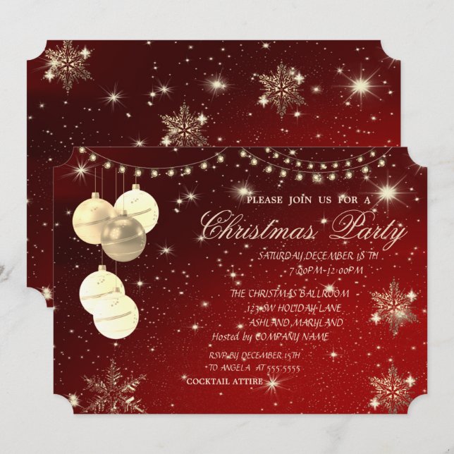 Christmas Balls,Snowflakes,Company Christmas Party Invitation (Front/Back)